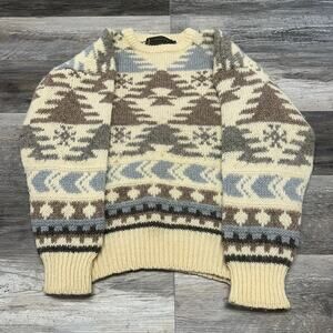 Vintage Irish Woollen Mills Earth Toned Mens M Geometric Pure Wool Knit‎ Sweater